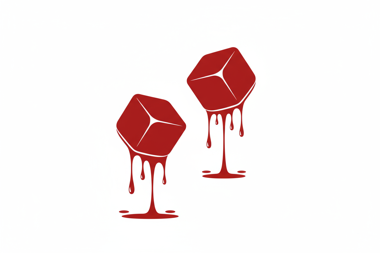 2 red cubes suspended in the air slowly melting/dripping in a flat icon style