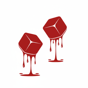 2 red cubes suspended in the air slowly melting/dripping in a flat icon style