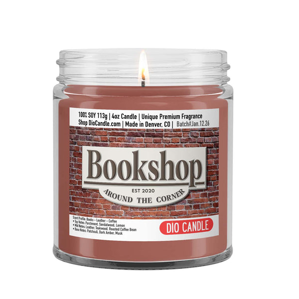 Bookshop Candle - Books - Leather - Coffee Scented Soy - Dio