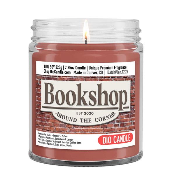 Bookshop Candle - Books - Leather - Coffee Scented Soy - Dio