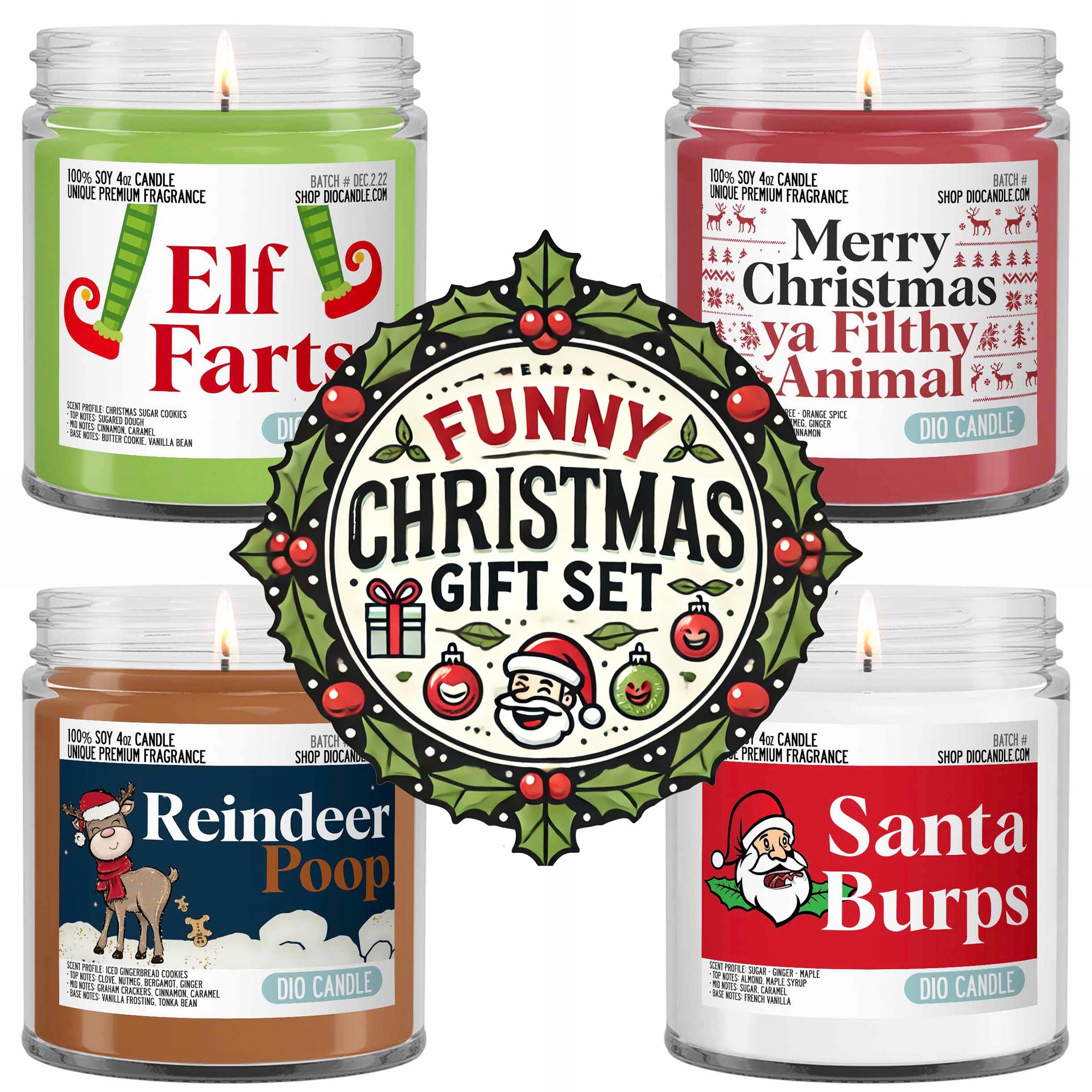 Funny Christmas 4 Candles Gift Set