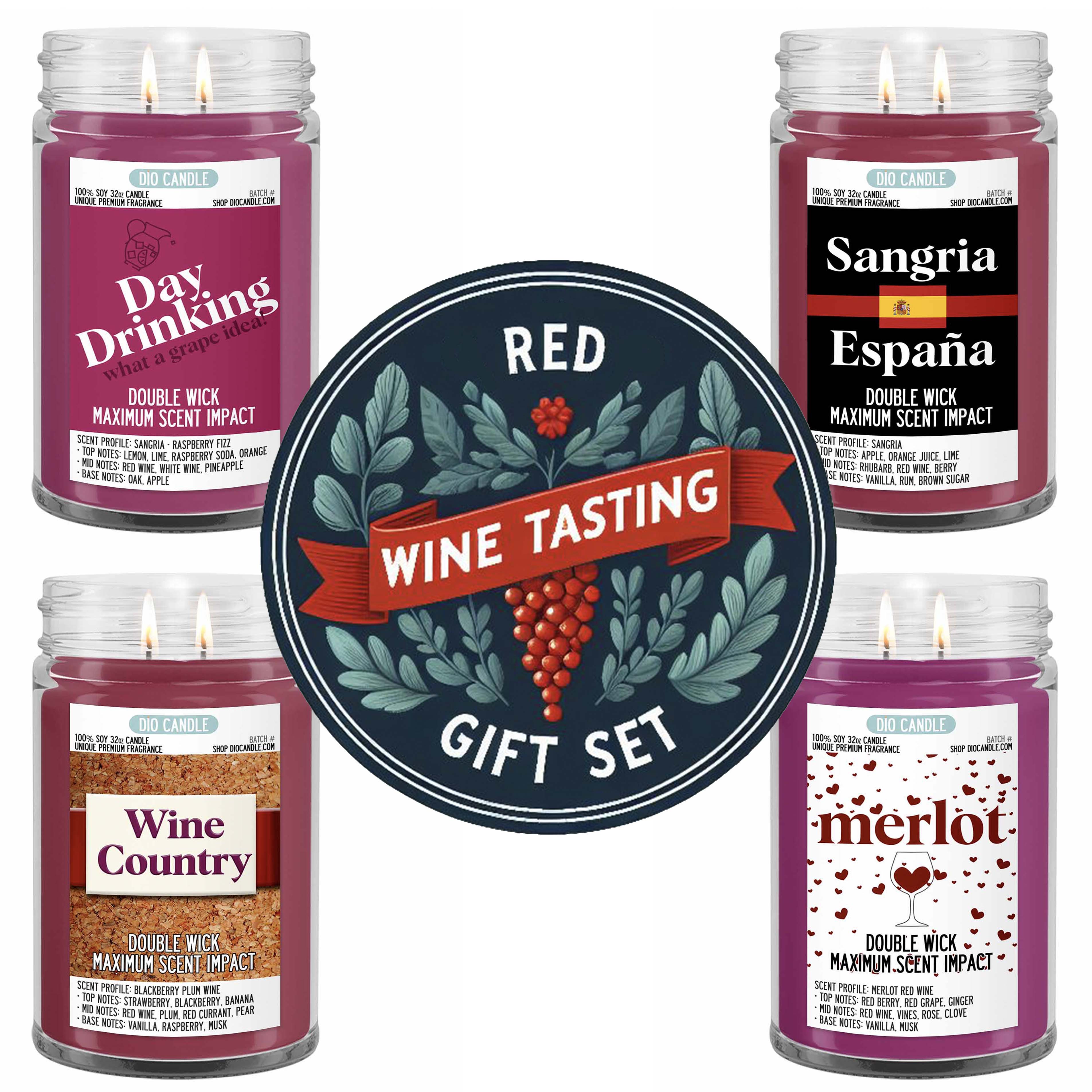 Red Wine Tasting Flight 4 Candles Gift Set