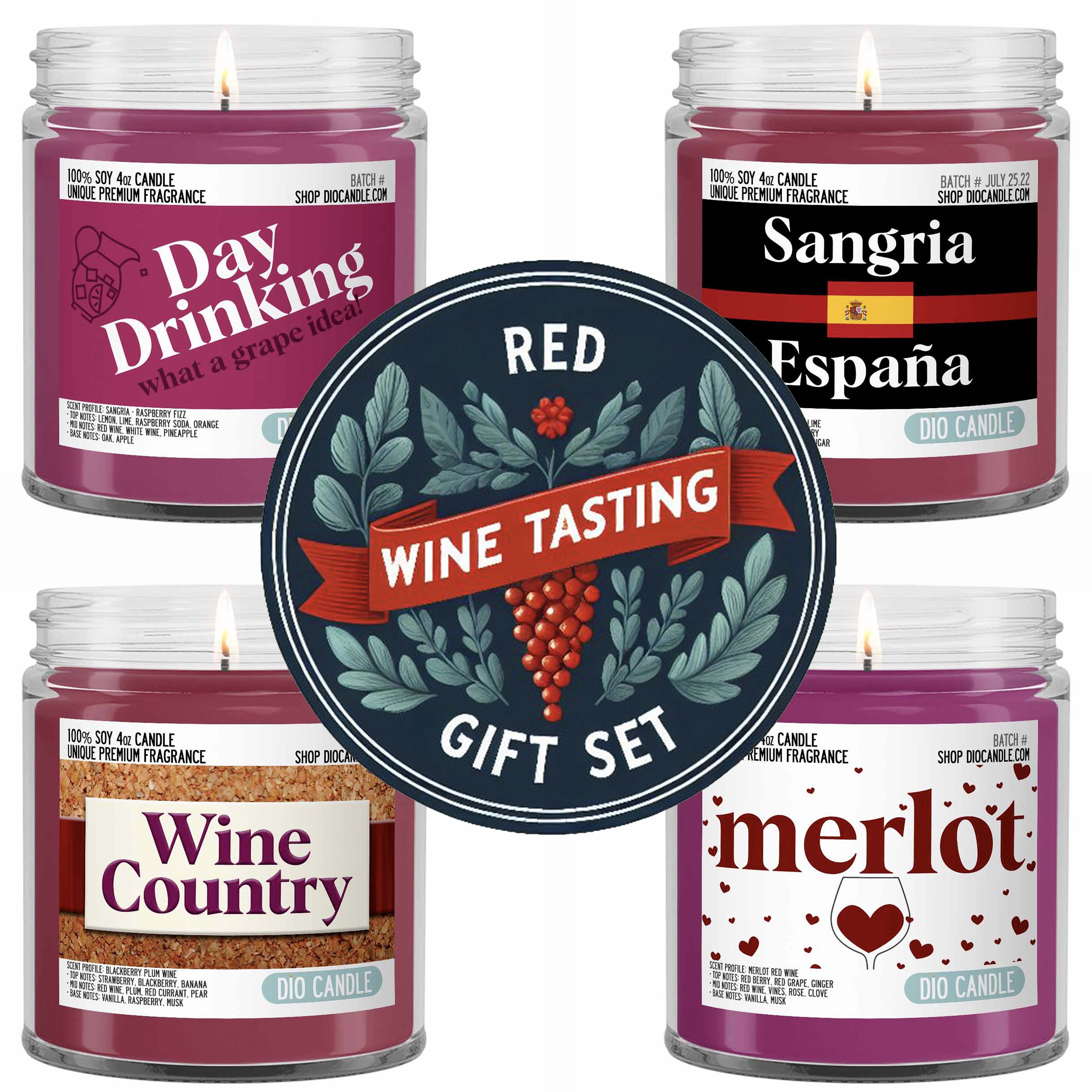 Red Wine Tasting Flight 4 Candles Gift Set