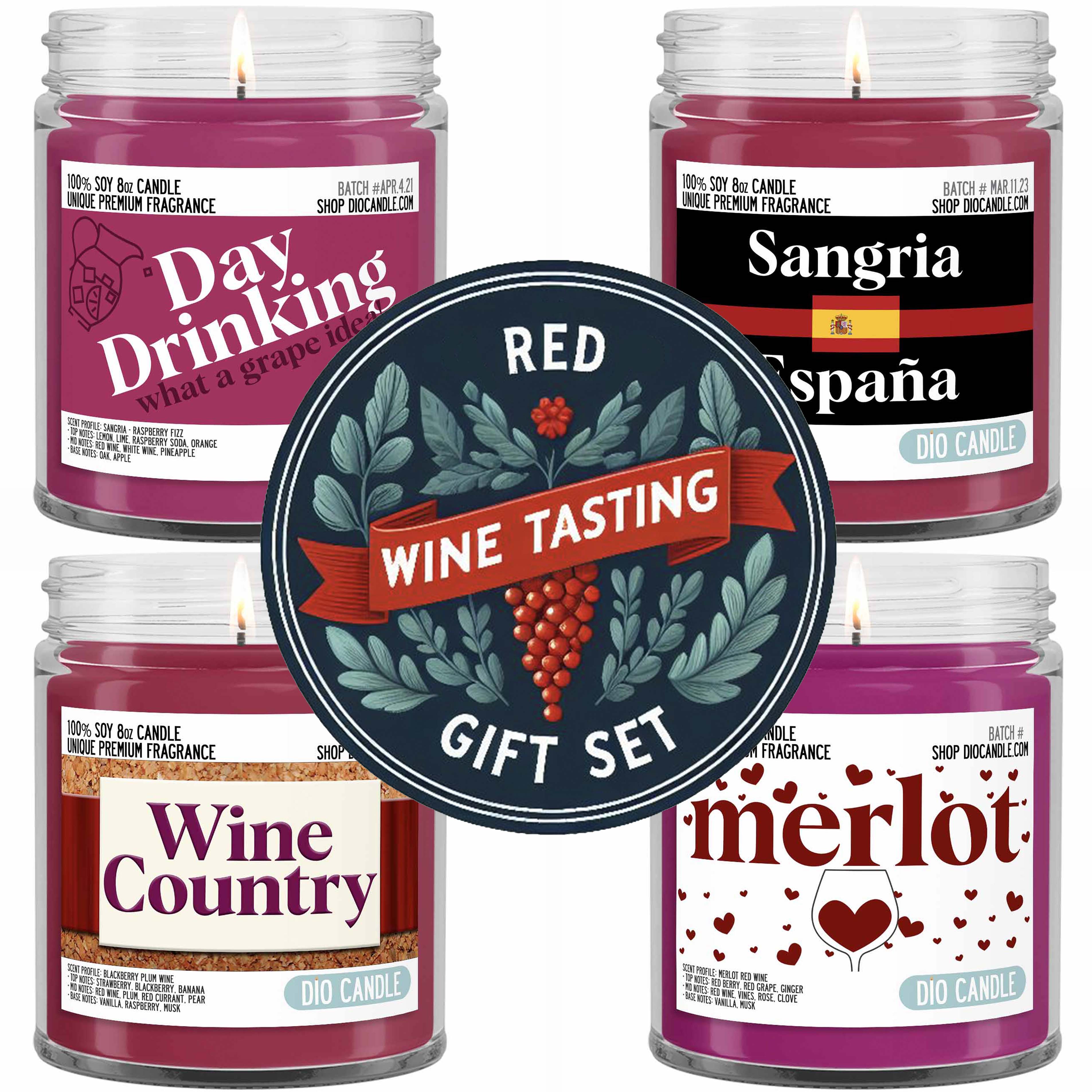 Red Wine Tasting Flight 4 Candles Gift Set