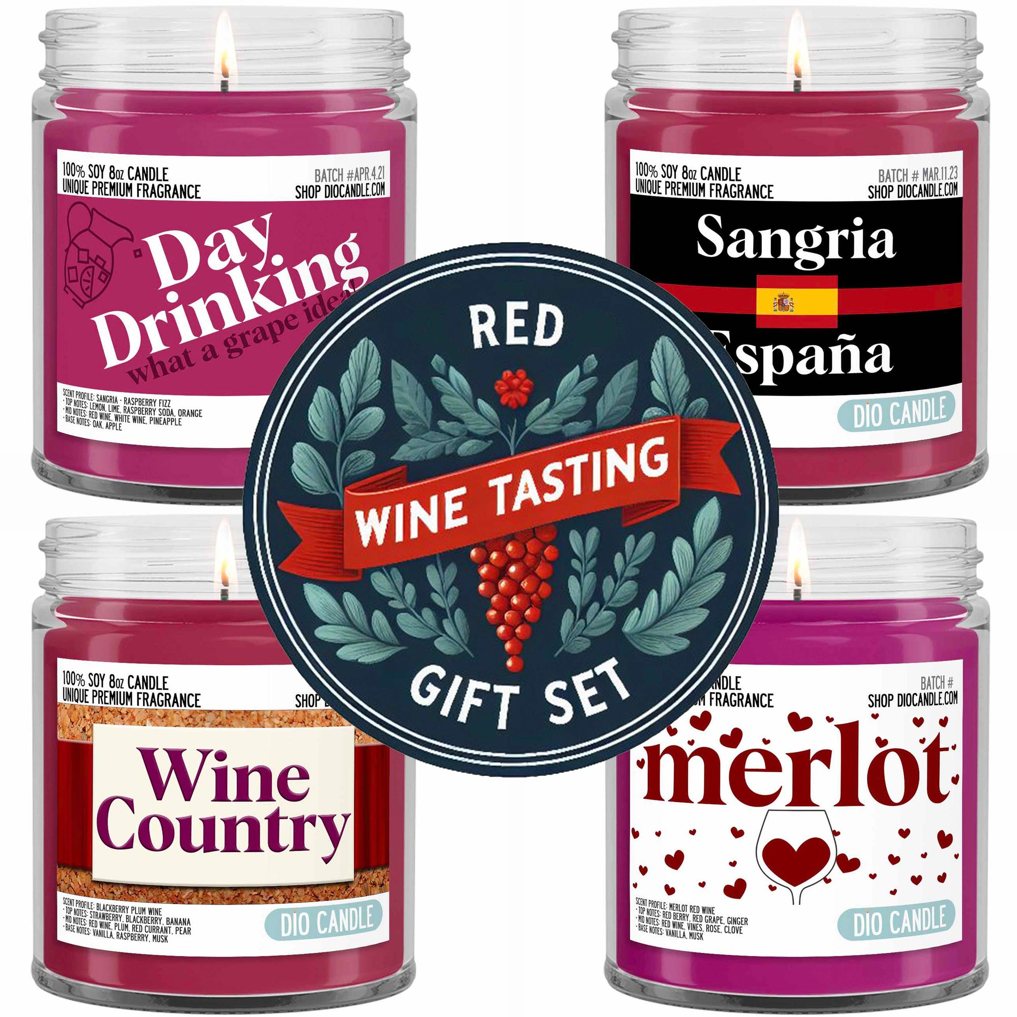 Red Wine Tasting Flight 4 Candles Gift Set