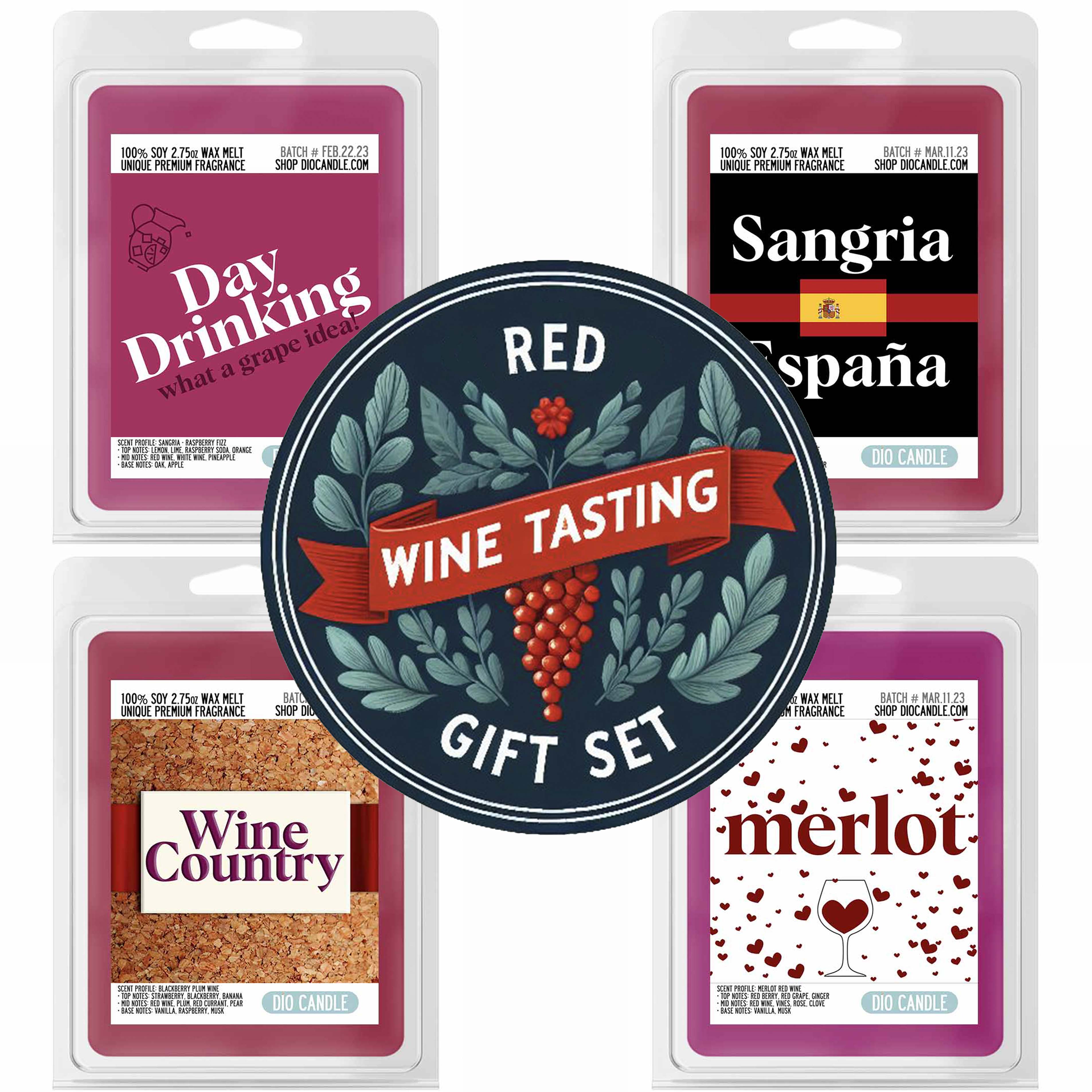 Red Wine Tasting Flight 4 Candles Gift Set