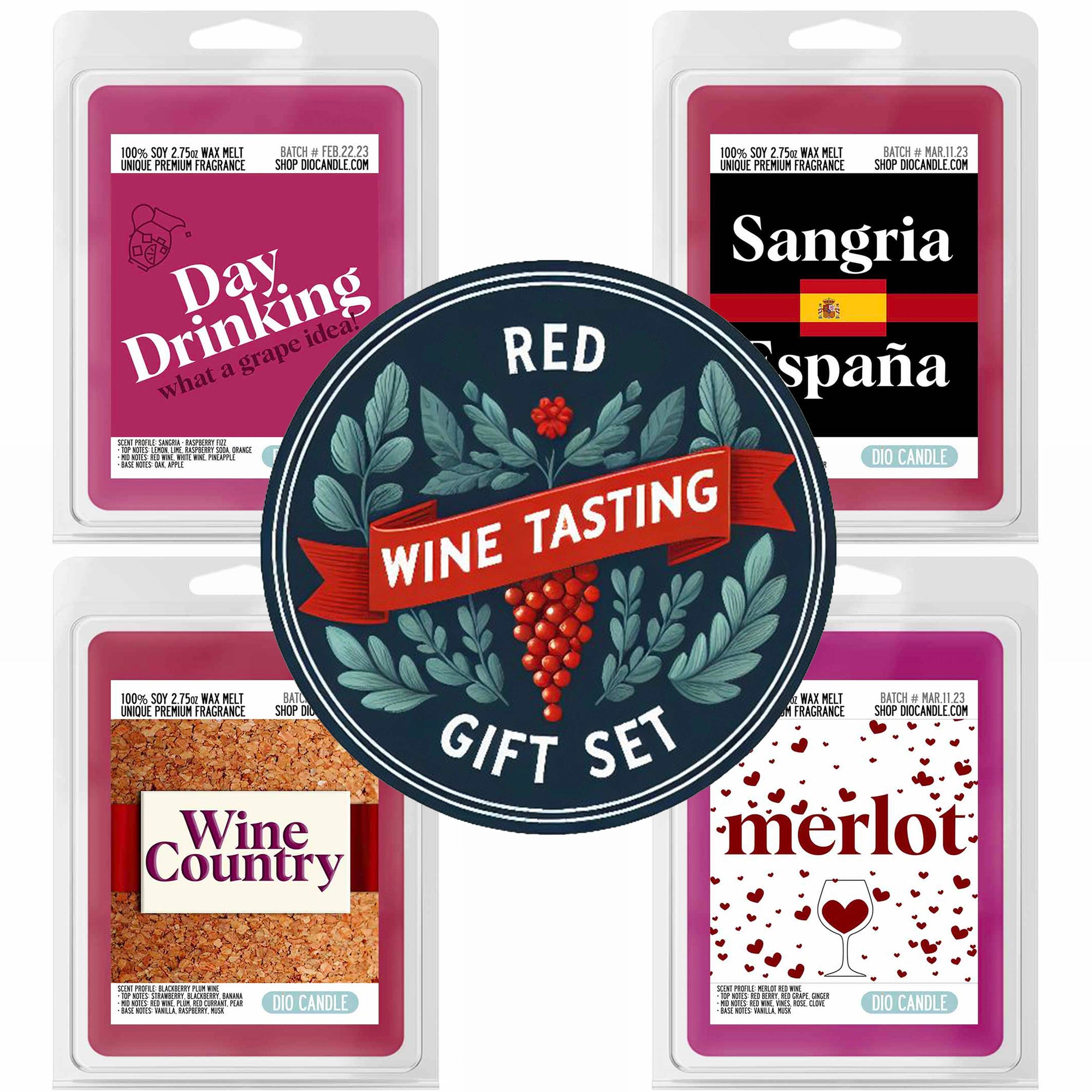 Red Wine Tasting Flight 4 Candles Gift Set