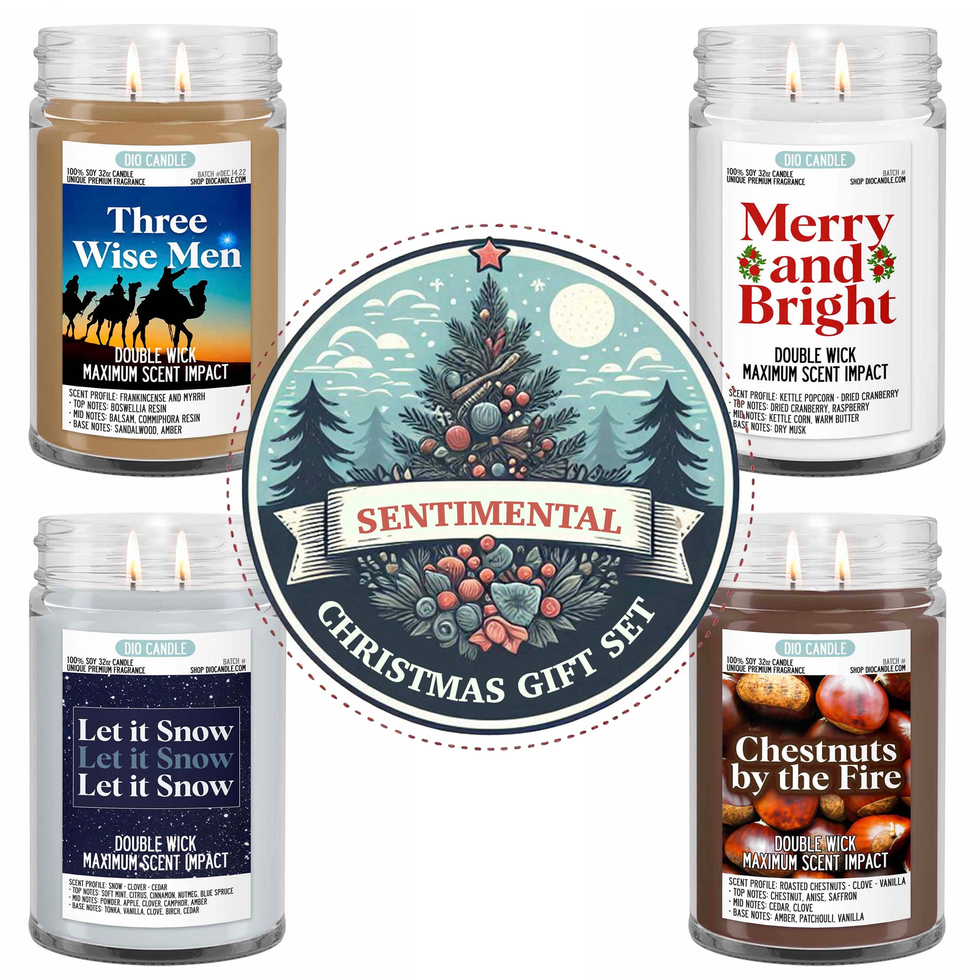 Sentimental Christmas 4 Candles Gift Set