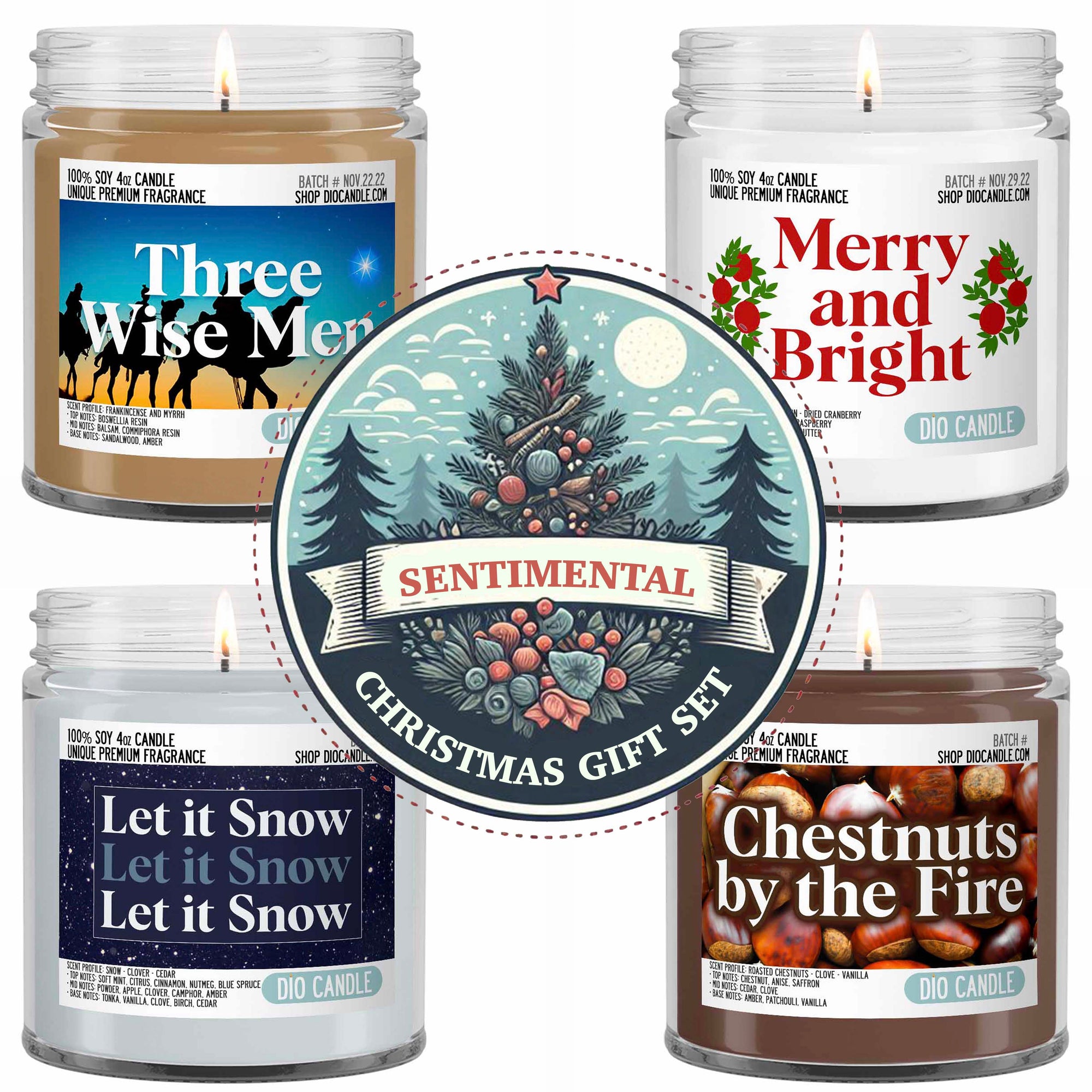 Sentimental Christmas 4 Candles Gift Set
