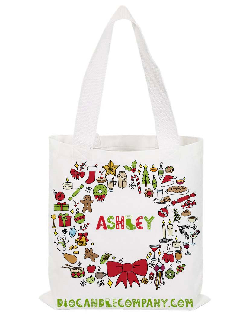 Personalized Christmas Wreath Tote Bag