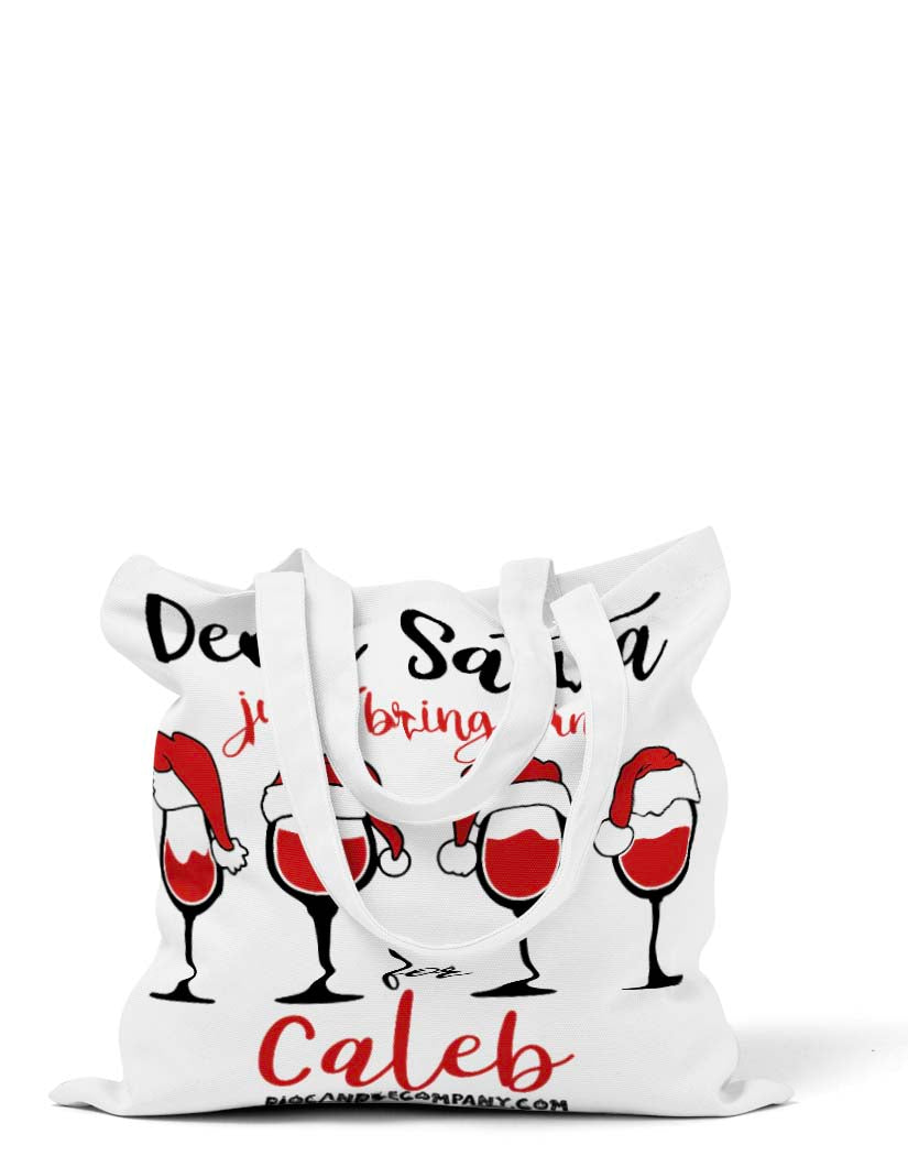 Personalized Santa Brings Wine Tote Bag