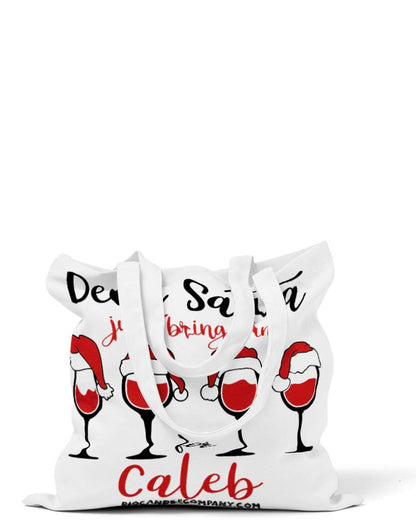 Personalized Santa Brings Wine Tote Bag