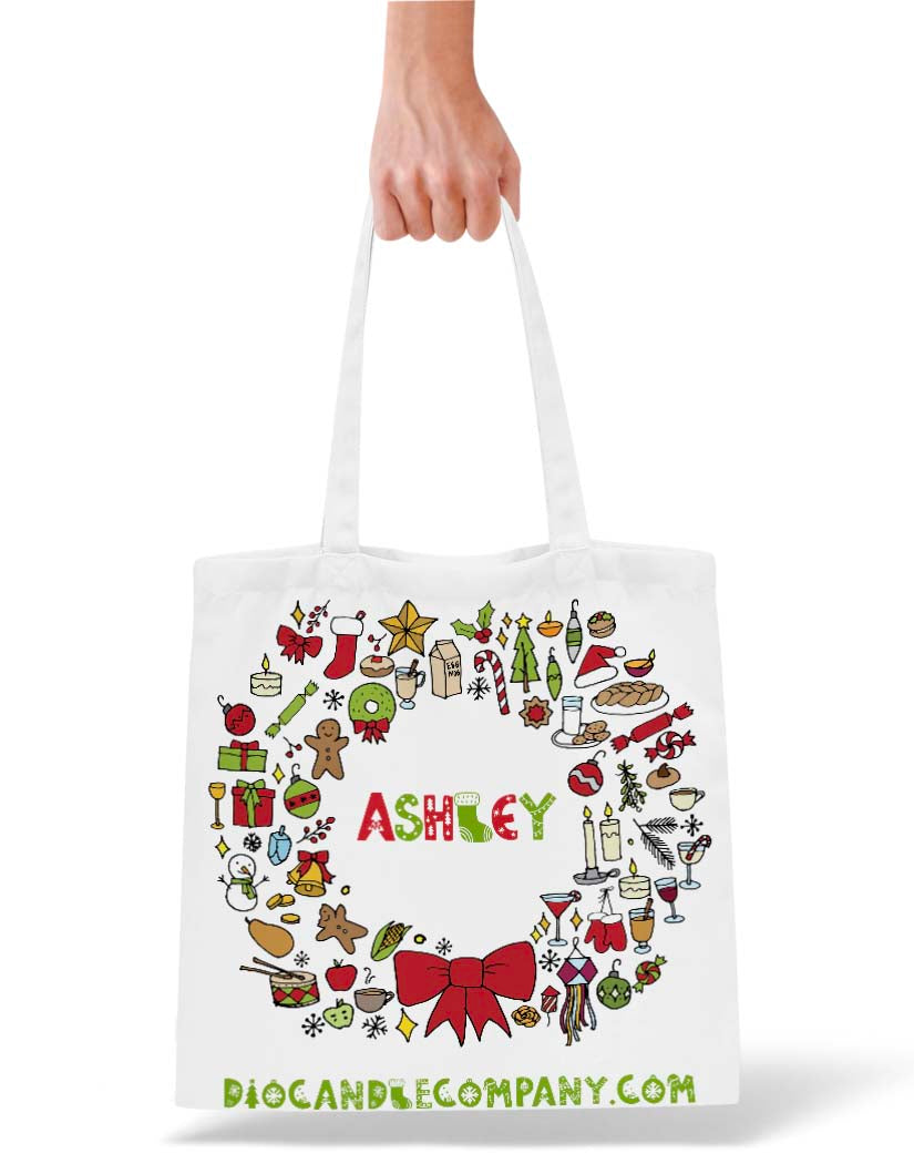 Personalized Christmas Wreath Tote Bag