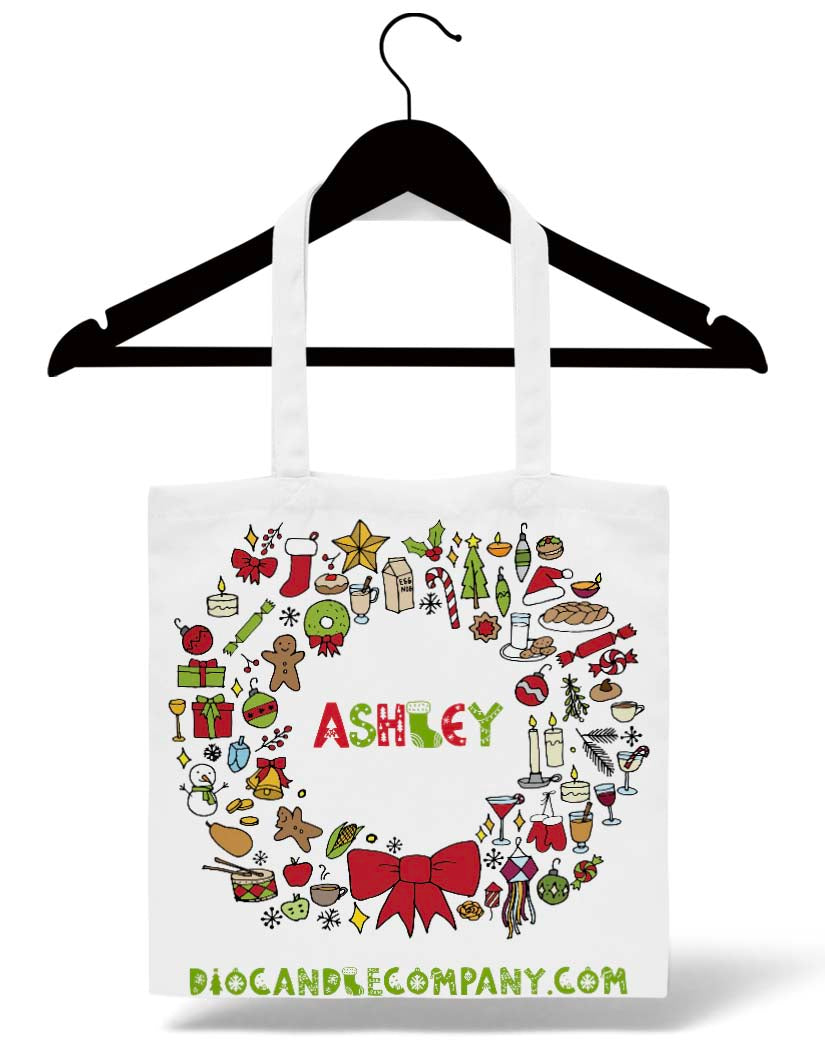 Personalized Christmas Wreath Tote Bag