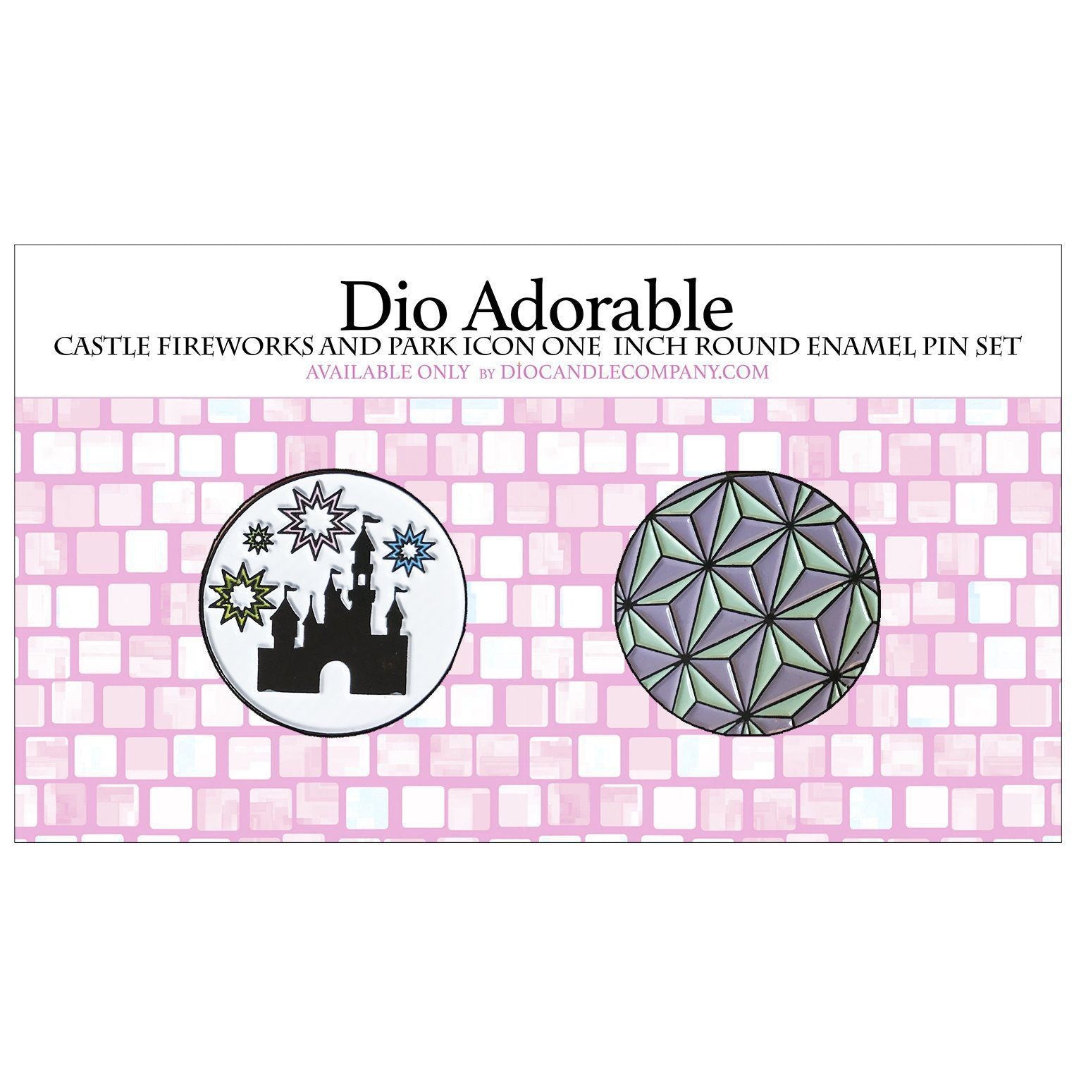 Dio Adorable Castle Fireworks and Park Icon 1" Round Enamel Pin Set  Scented - Dio Candle Company
